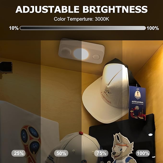 LED Motion Sensor Puck Lights, Rechargeable Cabinet Lights, Stick on Wireless LED Night Light for Closet, Drawer, Shelf, Under Cabinet, Warm White 6Pack, USB Charging Cord Included