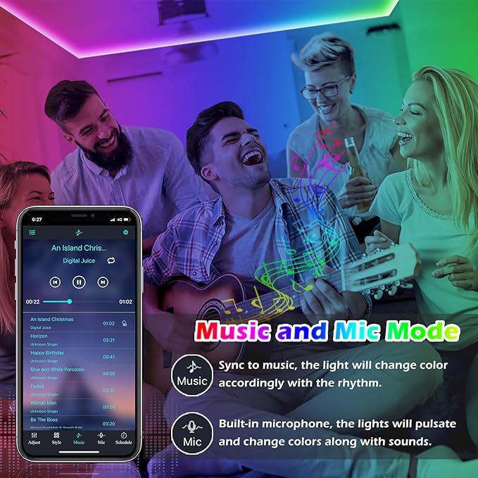 LETIANPAI Led Strip Lights, 82ft/25m Long Smart Led Light Strips Music Sync 5050 RGB Color Changing Rope Lights,Bluetooth APP/IR Remote/Control Led Lights for Bedroom,Home Decoration,Party,Festival