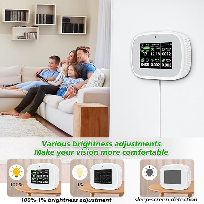 18-in-1 Smart Air Quality Monitor - Indoor WiFi Air Quality Detector with Dual Chip, Real-Time for AQI, CO2, PM2.5, PM1.0, PM10, TVOC, HCHO, Time, Temperature & Humidity with APP (White-Black)