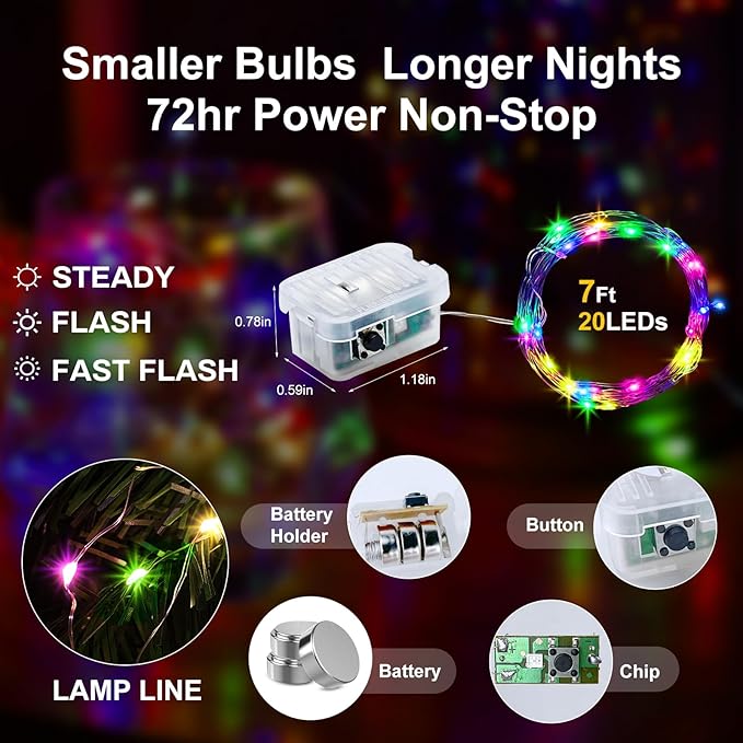 Aogist 50 Pack Fairy Lights 3 Modes 7ft 20 LED Waterproof,Battery Operated Silver Wire Firefly Starry Moon Mini String Lights for Mason Jars Christmas DIY Crafts Party Bedroom