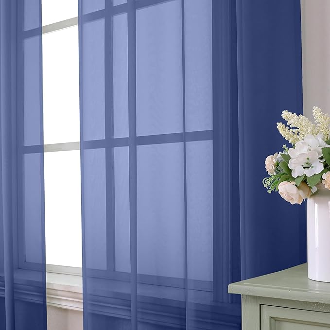 Aiyufeng Royal Blue Sheer Curtains 72 Inch Length 2 Panels Set, Semi Transparent Voile Dark Blue Sheer Window Drapes for Bedroom Bed Canopy Living Room Dining Wedding Party Backdrop, 42W x 72L inch