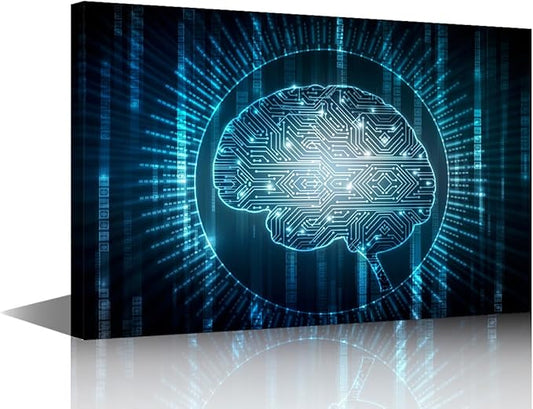 TUMOVO AI Brain Pictures for Living Room Artificial Intelligence Concept Wall Art Prints on Canvas Networking Painting Modern Artwork for Bedroom Office Bathroom Decor Ready to Hang, 24x16in
