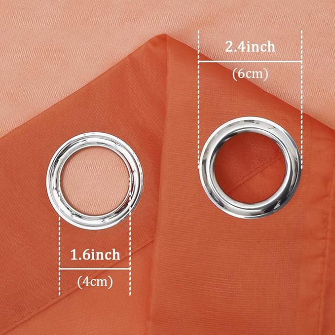 KEQIAOSUOCAI Burnt Orange Sheer Curtains - Grommet Voile Sheer Drapes Airy Curtain Panels with Light Filtering Window Treatment for Girl's Bedroom(2 Pieces,54 Wide x 63 Long inches)