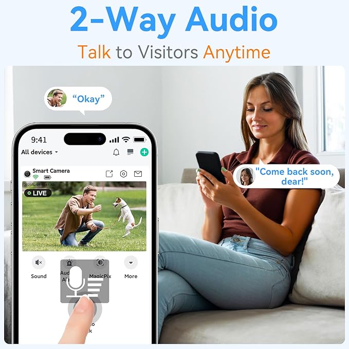 Magnetic Security Camera Wireless - 2Pack AI Motion Detection, 2K HD Video, Battery Powered, Ease of Setup, 2-Way Audio,IR Color Night Vision, Waterproof, Outdoor & Indoor Surveillance