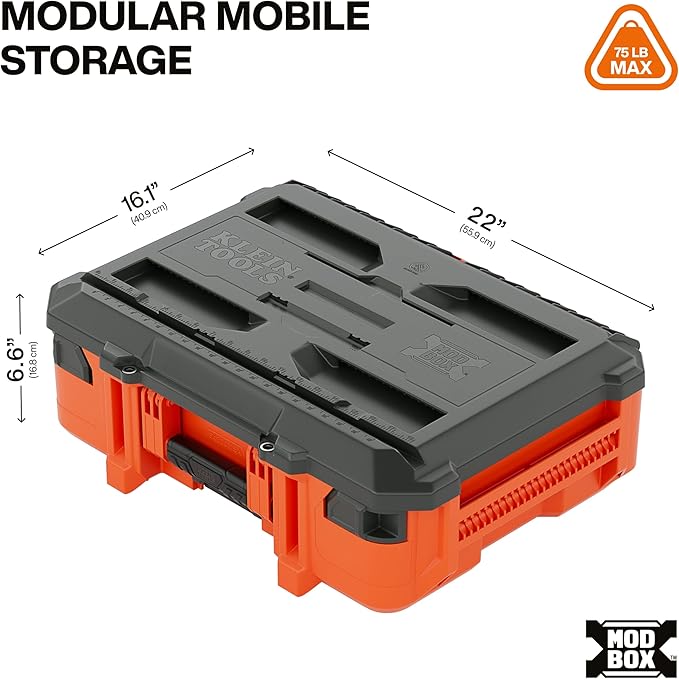 Klein Tools 54300MBX MODbox Small Tool Box, Heavy Duty Organizer with Removable Tray, Water and Debris Resistant, Stackable Module