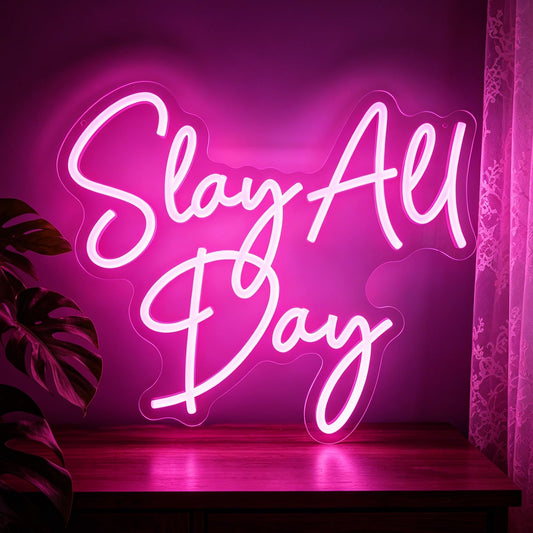 Mvorixa Slay All Day Neon Sign Pink Slay Queen Neon Sign Aesthetic LED Dimmable USB Neon Lights for Wall Decor Preppy Room Decor for Bedroom Dorm Vanity Y2K Inspirational Gifts for Teen Girls & Women 14.25"x12.36"""