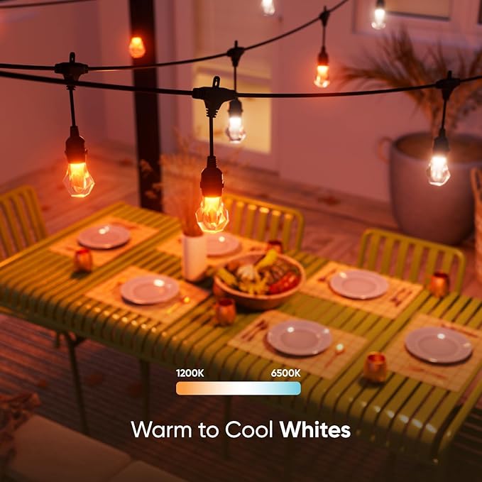 Nanoleaf Essentials Matter Smart Multicolor Outdoor String Lights Smarter Kit with Addressable RGBICW LED Bulbs, White and Color-Changing, Wi-Fi + Bluetooth, IP 65 Water Resistant (49ft, 20 Bulbs)