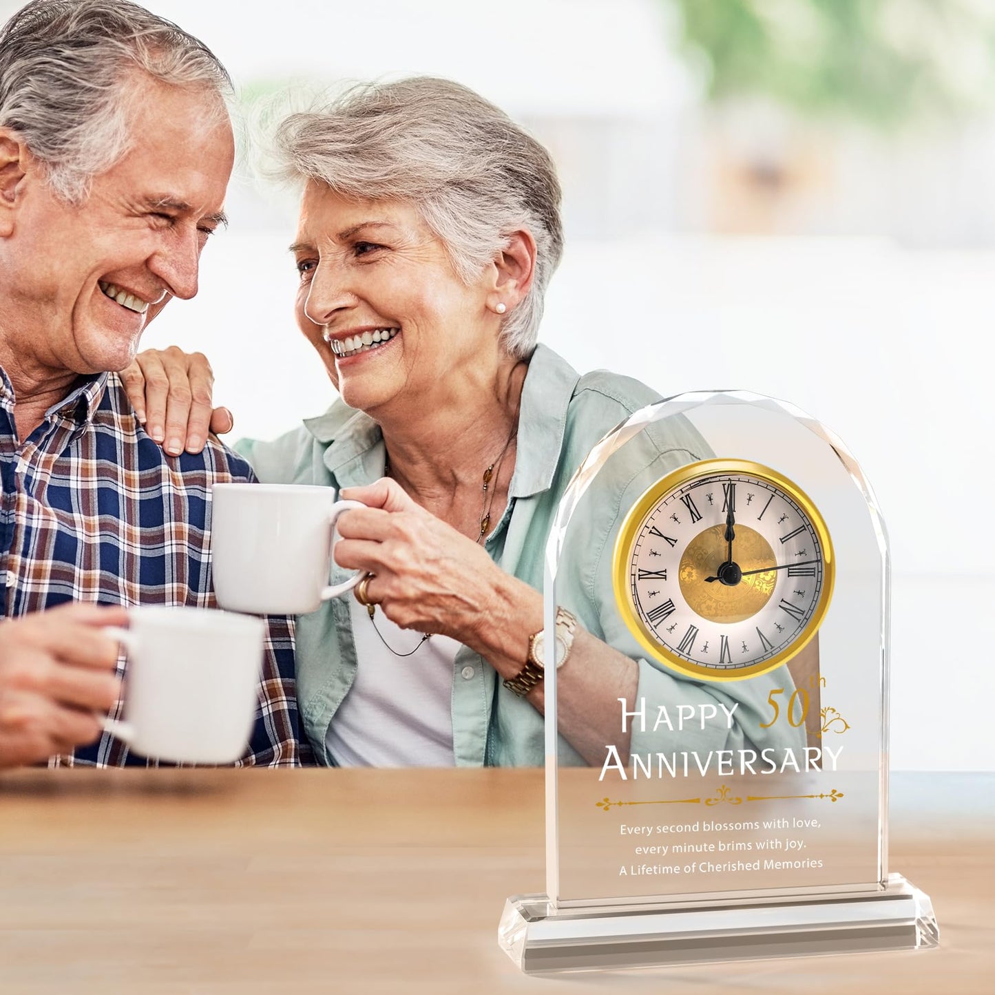 PEEYHONY 50th Wedding Anniversary Crystal Clock Gifts for Couple Parents, 50 Year Anniversary Wedding Gifts Quartz Clock Gifts for Husband Wife, 50th Wedding Anniversary Decorations