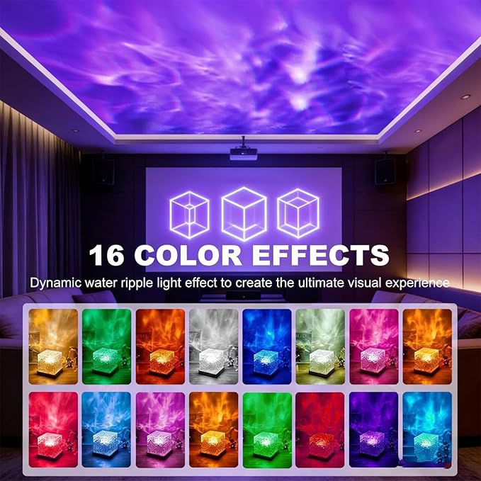 Ocean Wave Projector Light, 16 Colors Changeable Lamp with Remote, 3D Holographic Water Ripple, Romantic Ambient Lighting for Meditation, Relaxation, Bathroom, Night Light
