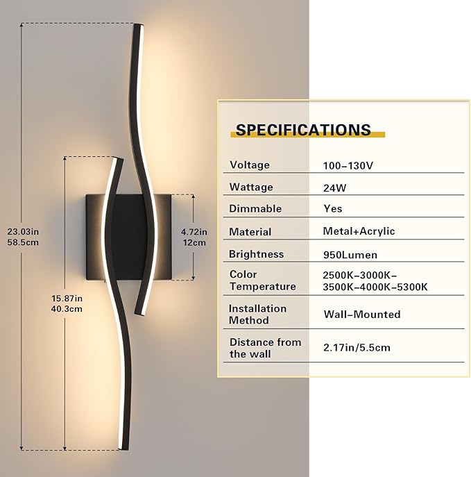 Joossnwell Vanity Light for Bathroom Lighting Fixtures Over Mirror Black Dimmable 5CCT Vanity Lighting Fixture Modern Bath Vanity Lights Bar 23 Inch Led Bathroom Sconces