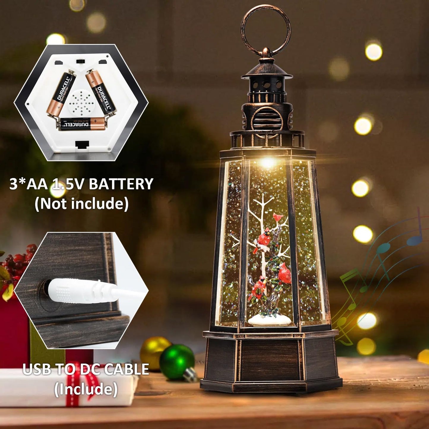 Cardinal Snow Globe Lantern, 13.5'' Musical Christmas Lantern Glitter Globe with Timers, Christmas Decorations Indoor Ornaments Cardinal for Women