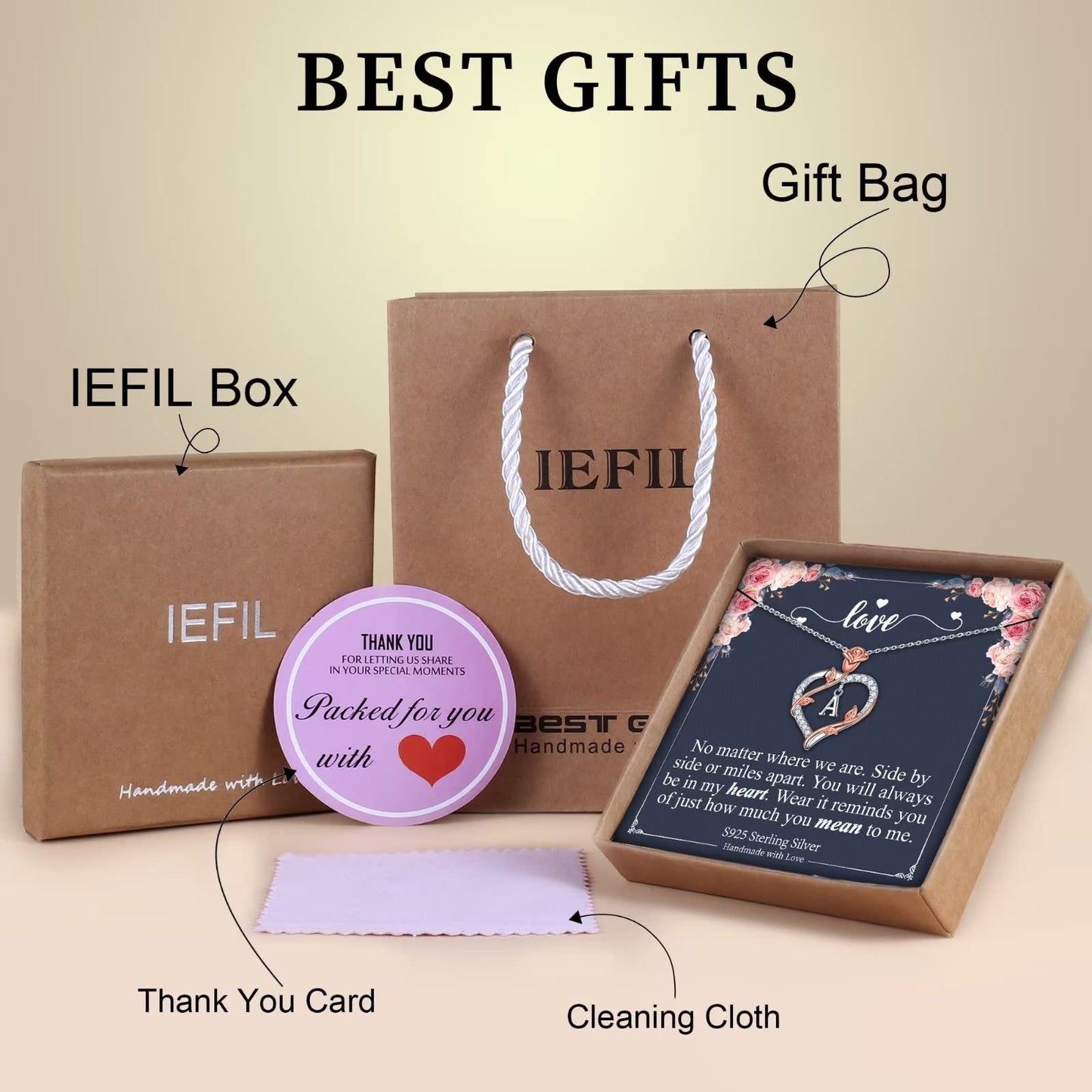 Iefil Sterling Silver Necklace for Women, Dainty Rose Love Heart Initial A Letter Pendant Necklace Jewelry Gifts for Mom Wife Girlfriend Birthday Anniversary