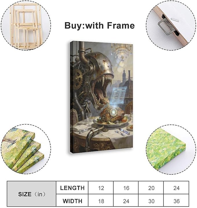 Framed Steampunk Fantasy Wall Art for Living Room And Dining Room Vintage Industrial Decor 24x36inch(60x90cm)