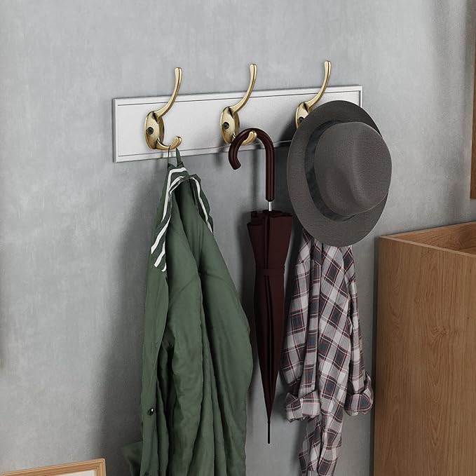 IBosins 12 Pack Antique Brass Coat Hooks Wall Mounted with 24 Screws Retro Double Hooks Utility Antique Brass Hooks for Coat, Scarf, Bag, Towel, Key, Cap, Cup, Hat