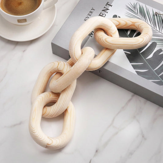 Queekay Decorative Wood Chain Link Decor Rustic 5 Link Wooden Chain Decor Ornament Farmhouse Home Decoration Hand Carved Wooden Crafts Ornaments for Coffee Table(Wood Color,13.78 Inch)