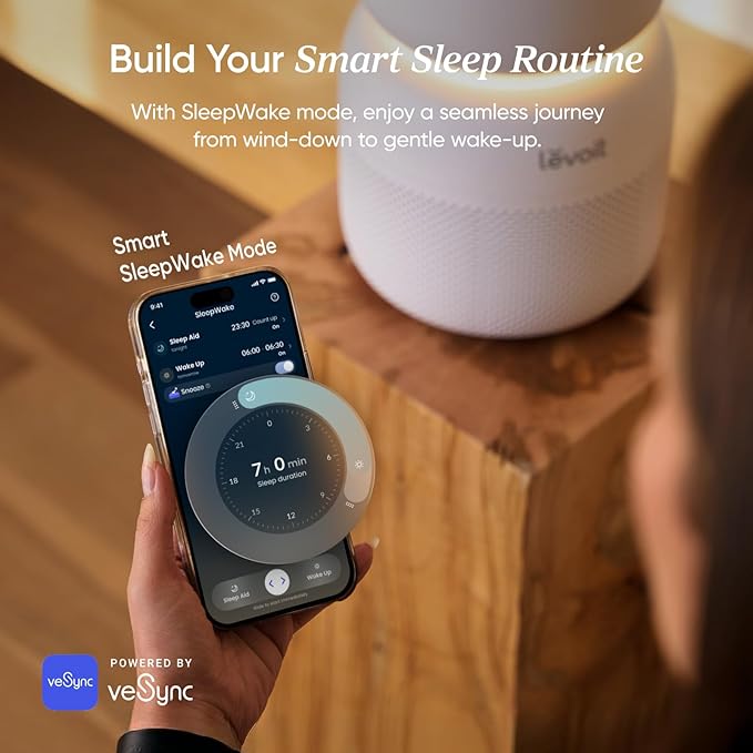 LEVOIT Air Purifier for Home Bedroom with HEPA Filter, White Noise Sound Machine and Blue Light-Free Night Light Support Better Sleep, AHAM VERIFIDE, 5 Air Quality Monitor, Smart WiFi, Sprout