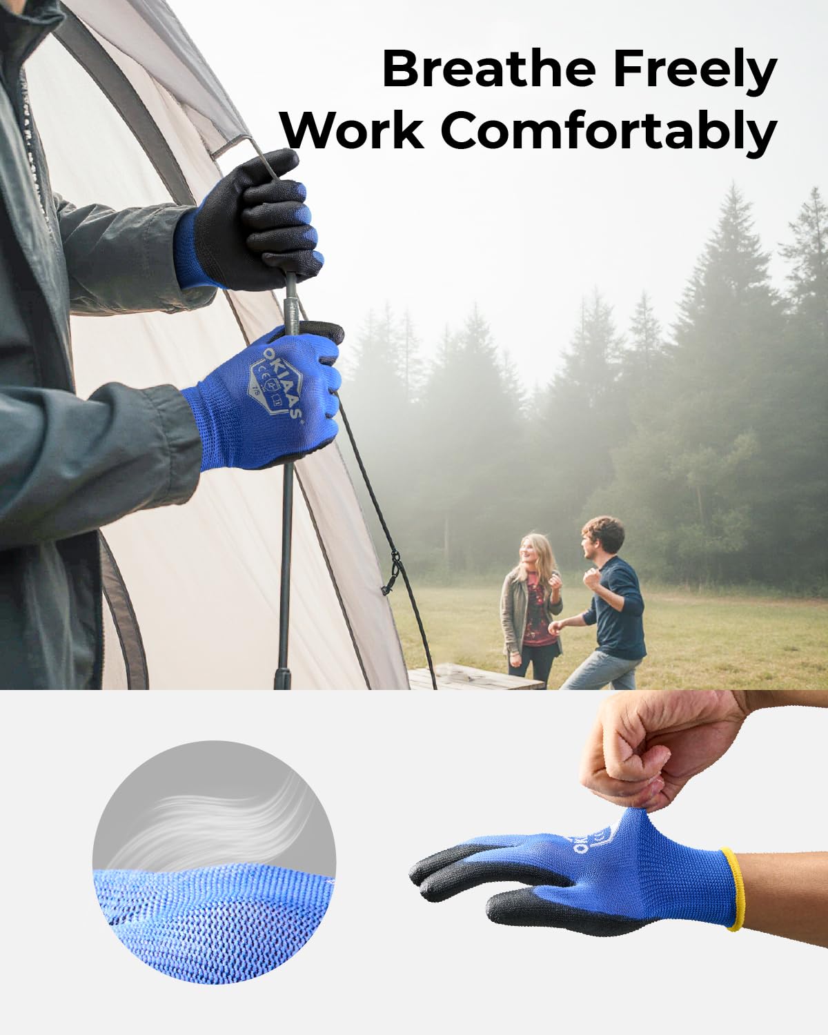 OKIAAS Work Gloves for Men, Ultra Thin and Lightweight with Grip, 12 Pairs Bulk Pack Construction Gloves with Polyurethane Coating, Safety Gloves for Light Duty Work (Green, Medium)