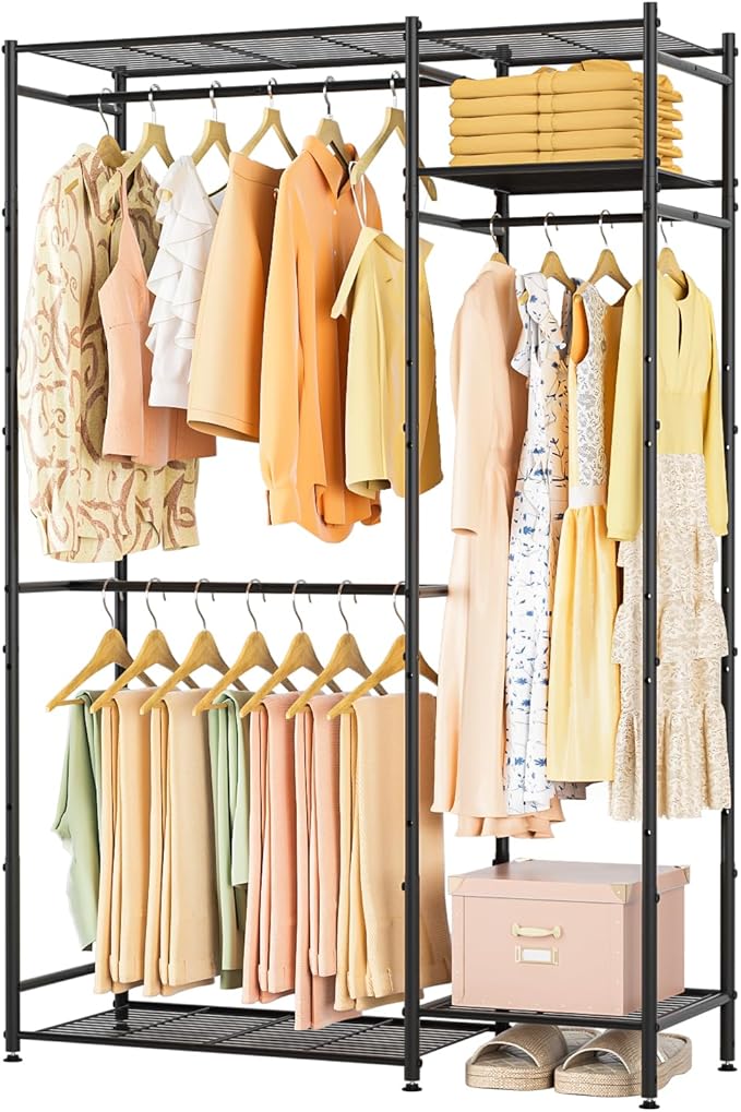 Neprock Portable Closets for Hanging Clothes, Freestanding Clothing Rack with 3 Hang Rods & 5 Shelves, Metal Wardrobe Garment Rack for Bedrooms