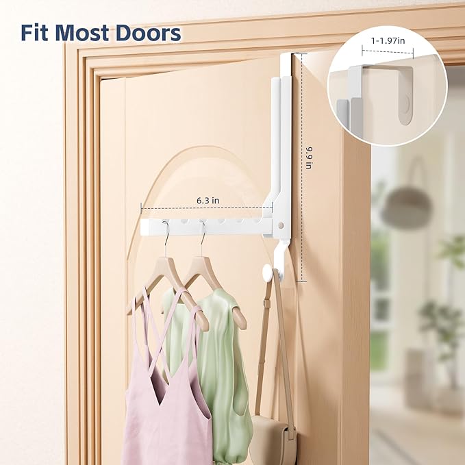2 Pack Over The Door Drying Rack for Laundry, Over The Door Hanger Foldable, Heavy Duty Over The Door Hooks Hanger,Over Door Hook for Hanging Clothes,Rust-Resistant Over The Door Clothes Hanger,White