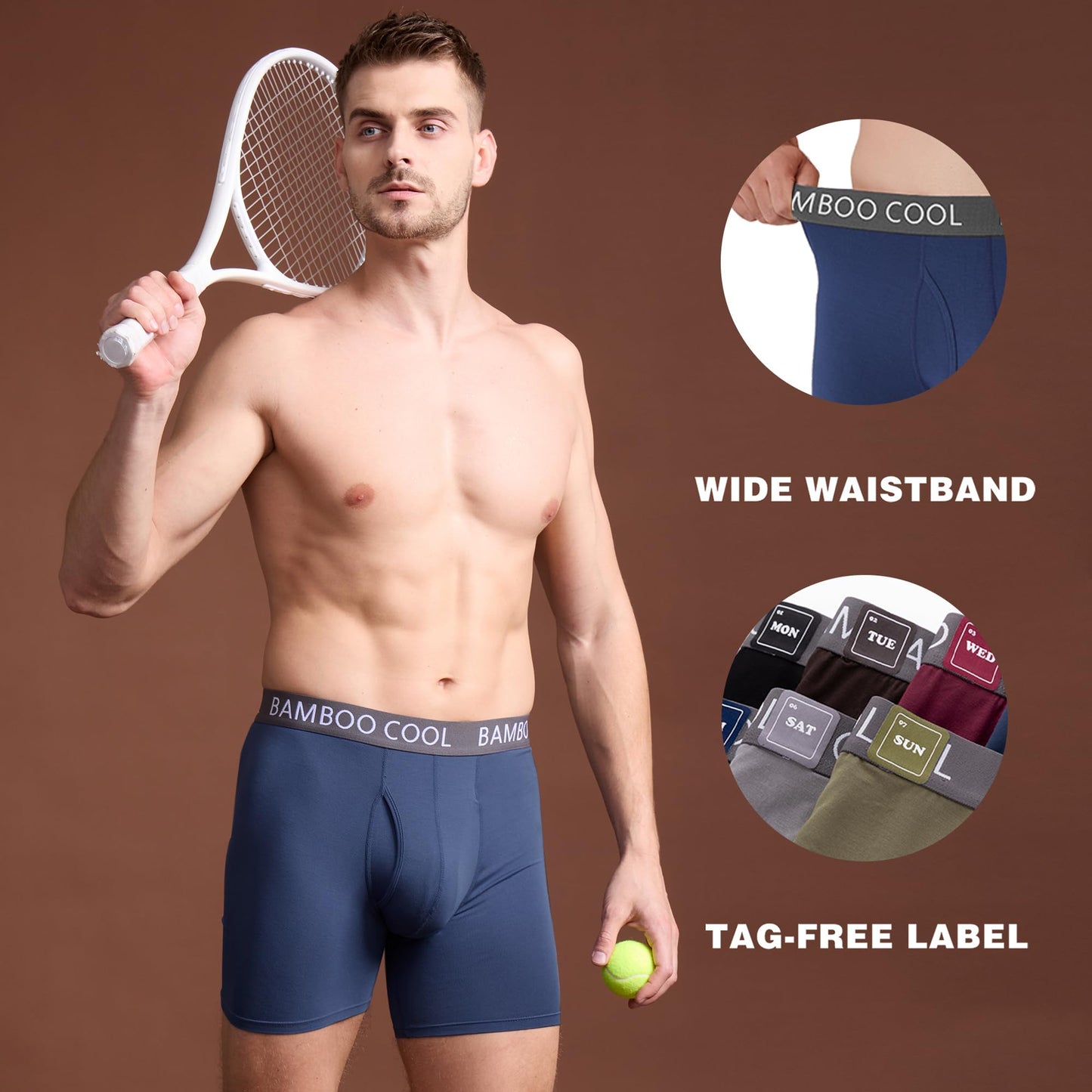 BAMBOO COOL Men's Ultra ComfortSoft Underwear, Moisture Wicking & Breathable No Ride Up Boxer Briefs with Fly, Multipack