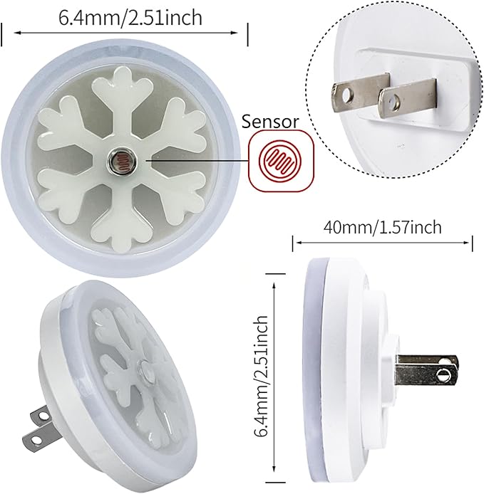 Smart LED Night Light [2-Pack], Plug-in with Auto Dusk to Dawn Sensor | Dimmable, Energy Efficient, Compact Wall Lights for Bedroom, Bathroom, Hallway, Kitchen (Snowflake Warm Light, 2)