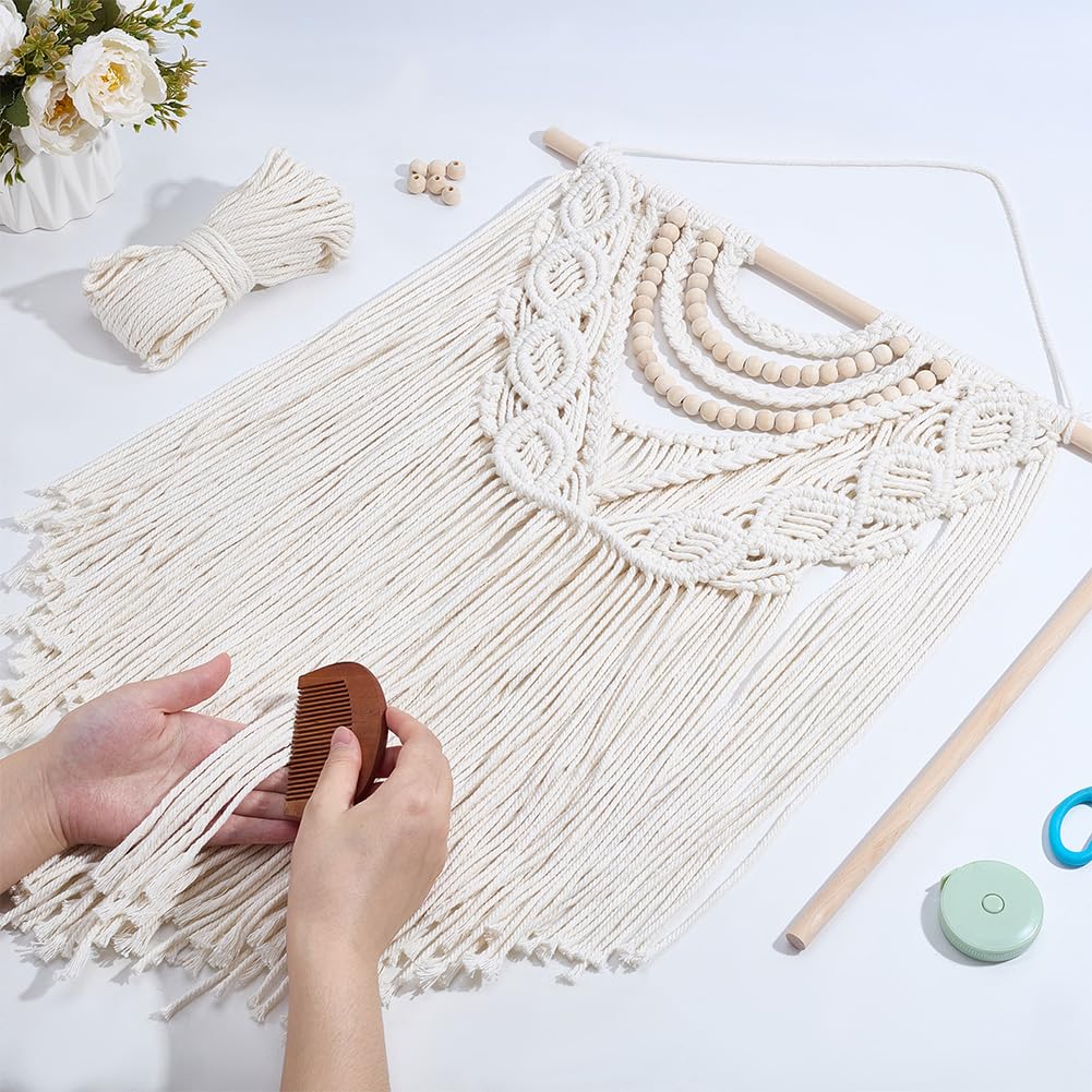 FREEBLOSS Boho Macrame Wall Hanging Kit Woven Tassel Tapestry DIY Cotton Rope Decoration Macrame Kit with Instructions for Adults Beginners, 40cm/15.7" Wide"