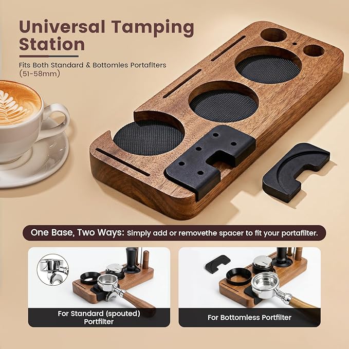 28-Piece 51mm Espresso Accessories Kit, Espresso Machine Tools with Wood Tamping Station, Tamper, Distributor, WDT Tool, Dosing Funnel, Milk Frothing Pitcher & Latte Art Set