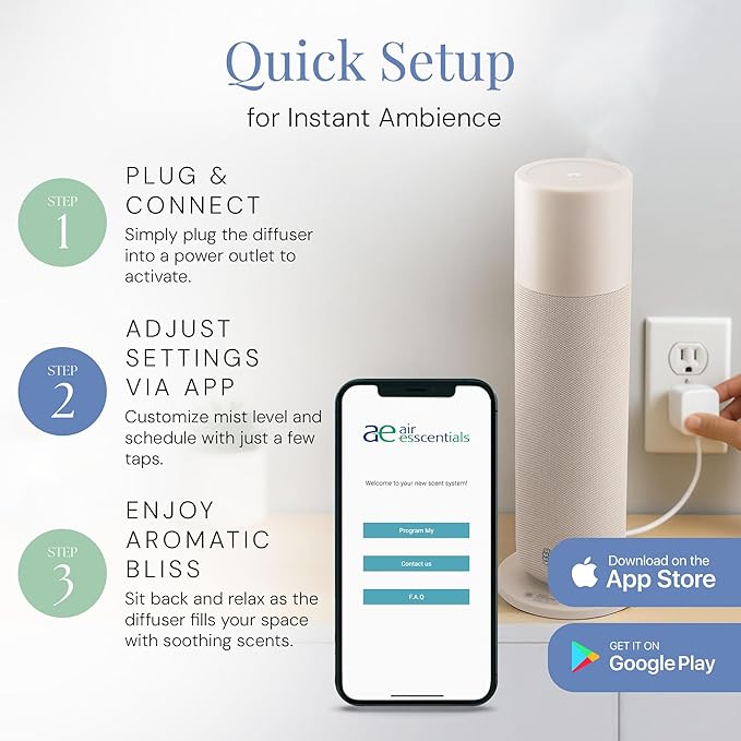 Air Esscentials AE800 Tower Smart Scent Air Machine, Waterless Aroma Diffuser with Bluetooth App Control, Ambient Light, Programmable Scent Settings, Covers Up to 800 Sq. Ft.