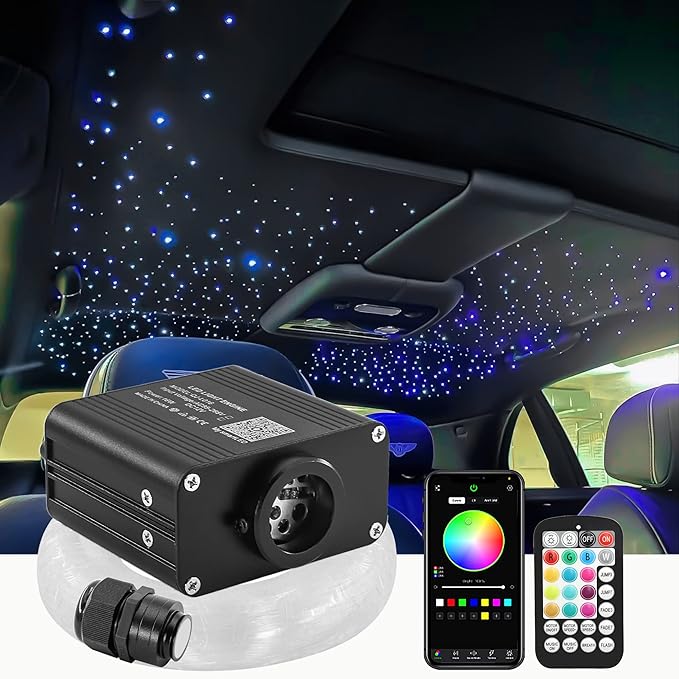 Twinkle Starlight Headliner Kit Mixed 450pcs 9.8ft, 16W Small Size Fiber Optic Lights Car Star Roof Lights with APP/RF Remote Music Mode