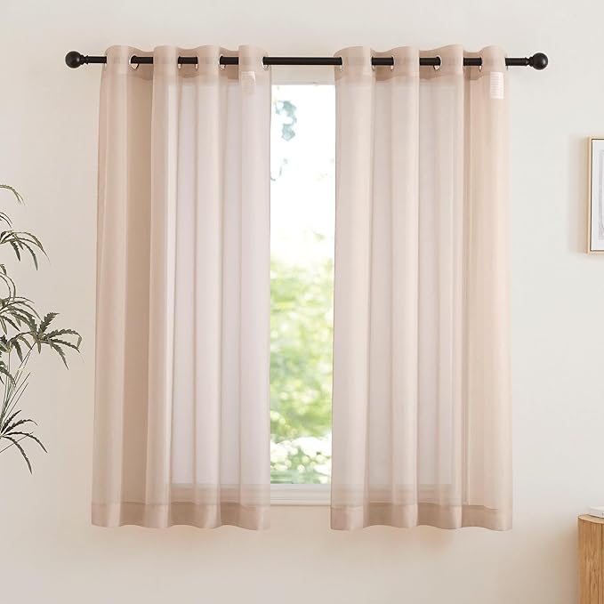 NICETOWN Taupe Sheer Curtains 72 inches Long, Grommet Light Filtering Window Treatments Airy & Breathable Soft Drapes for Bedroom/Home Office, W54 x L72, 2 Panels