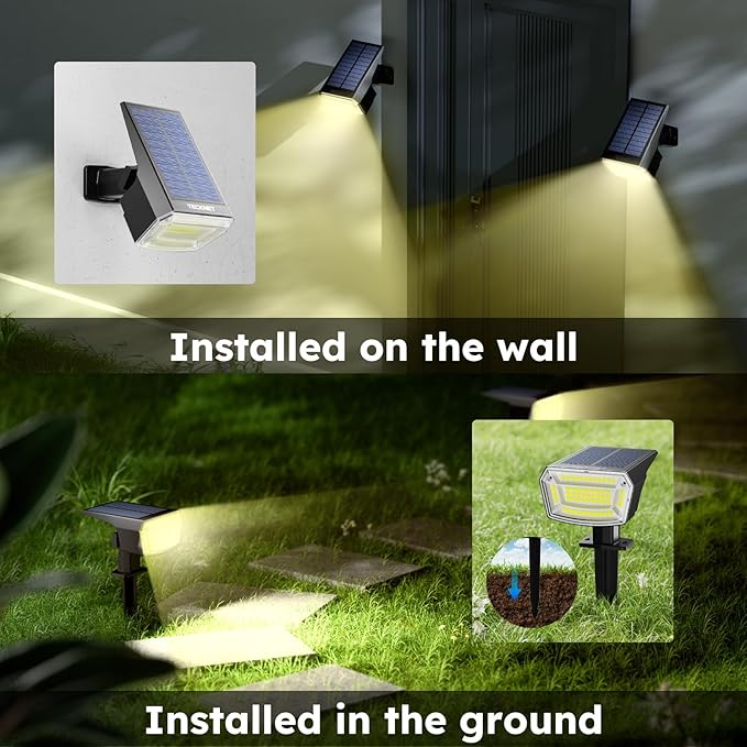 TECKNET Spot Lights Outdoor with 59 LED, 6 Pack Solar Lights Outdoor Waterproof IP65, Auto On/Off Solar Spot Lights, 3 Lighting Modes Solar Powered Garden, 2-in-1 Solars Landscape Light (Warm White)