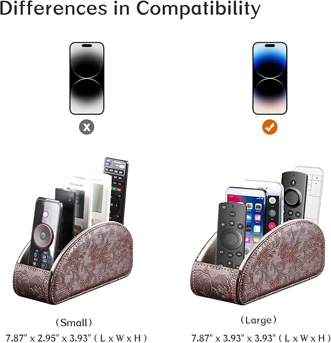 TV Remote Control Holder with 5 Compartments,Pu Leather Remote Caddy/Box/Tray Nightstand Desktop Storage Organizer Store DVD,Blu-Ray,Media Player,Heater Controllers, Makeup Office Supplies
