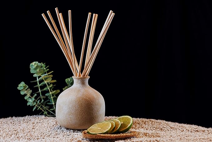 Blueme Focus Diffuser | Eucalyptus & Lime | 5.92 Fl Oz - Refillable Wellness Diffuser, Contains Essential Oil, Sustainable, Hand Finished, Premium, Luxury Ceramic, Natural Rattan Reeds, | Small