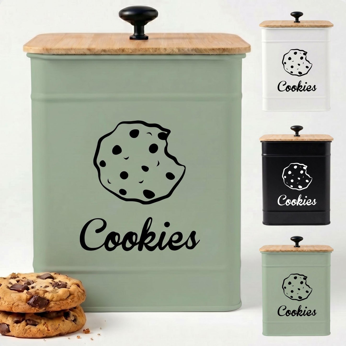 Cookie Jar with Airtight Lid - 1 Gallon - 6"D x 8""H Green Iron Cookie Tin with Bamboo Lid - Large Cookie Jars with Lids Airtight - Farmhouse Cookie Jars for Kitchen Counter Decorative - Cookies Jar"
