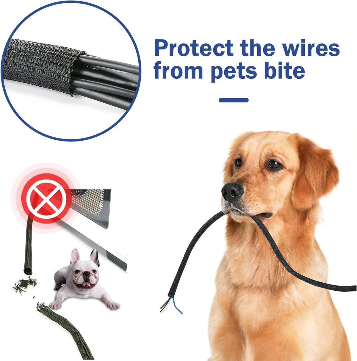 50ft – 1" Split Wire Loom Tubing Cable Sleeve – Braided Cord Protector for Power Cords, Audio Video Cables, USB, Automotive Wiring – Pet Chew Resistant, Flexible Wire Organizer – Black