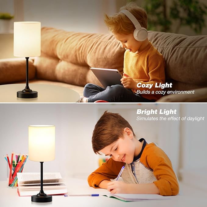 Dicoool Touch Bedside Table Lamps for Bedroom - 3 Way Dimmable Black Nightstand Lamp, Small Desk Lamp for Office, Living Room, Dorm Room, Reading