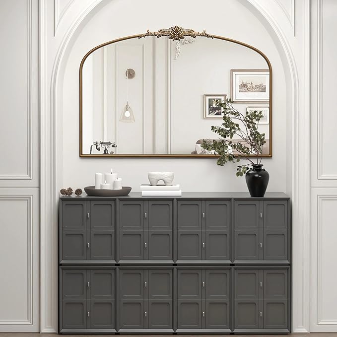 Besdomus Vintage Arched Gold Mirror: 48"x33" Oversize Gold Antique Wall Mounted Mirror - Baroque Traditional Ornate for Entryway/Fireplace/Bathroom/Hallway - Home Decor for Fashion-Conscious
