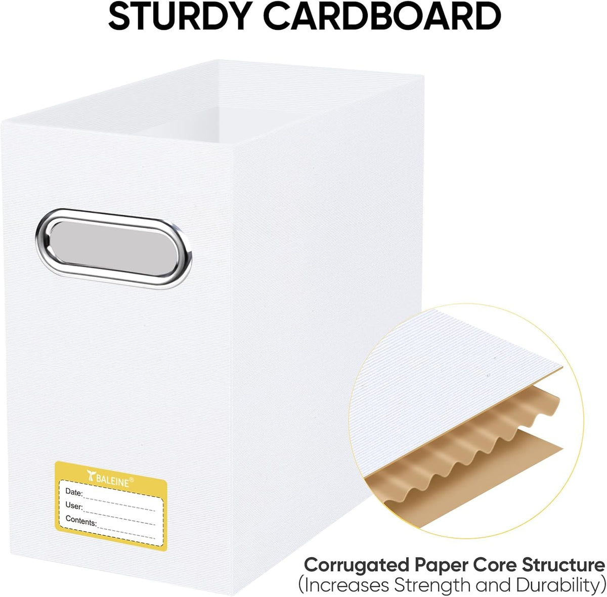BALEINE File Organizer Box, Cardboard File Folder Organizer with Handle for Letter Size, Portable Collapsible Hanging Filing Box for Home Office Document Storage (4 Pack, White)