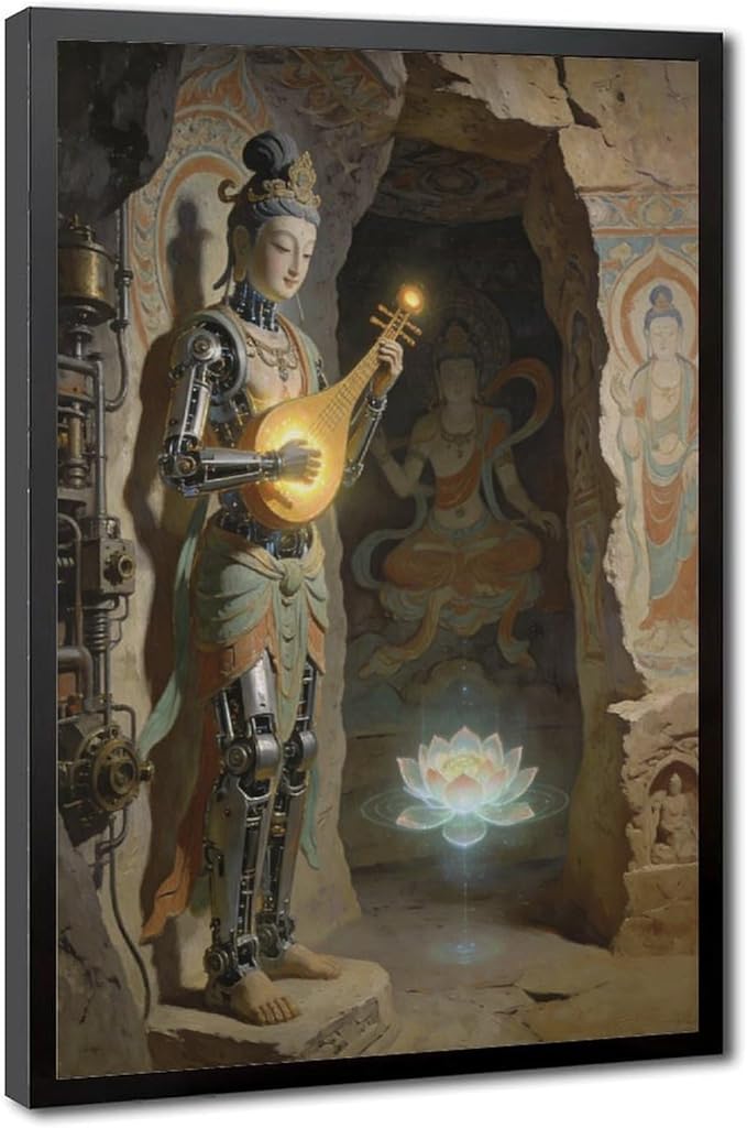 Framed Steampunk Mechanical Fairy Wall Art - Cultural Retro-Futuristic Poster for Home Office Bedroom Decor 08x12in