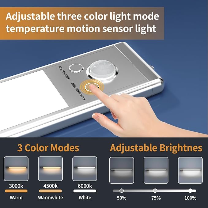 Under Cabinet Lights,88 LED Operated Motion Sensor Light Indoor,2200mAh USB Rechargeable Closet Lights, 2 Pack Magnetic Dimmable Closet Lights，Wireless Under Counter Lights for Kitchen, Stairs
