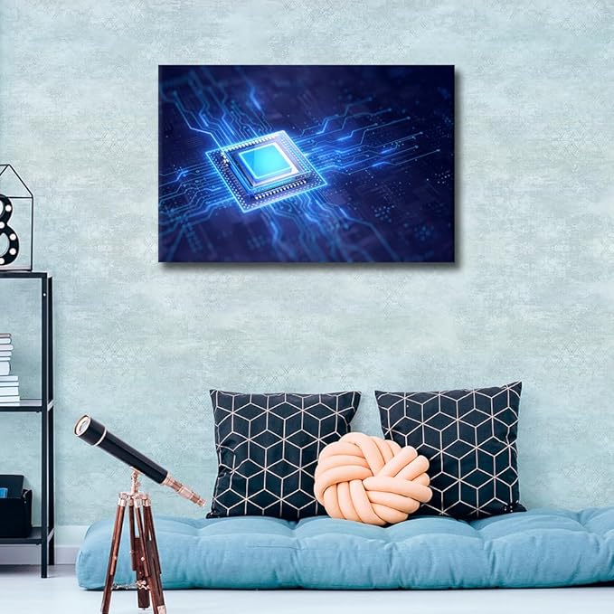 TUMOVO 1 Piece Canvas Wall Art AI Paintings CPU Concept Prints on Canvas Futuristic CPU Modern Artwork Pictures for Living Room Bedroom Digital Art Wall Decor Giclee Framed Ready to Hang, 36x24in