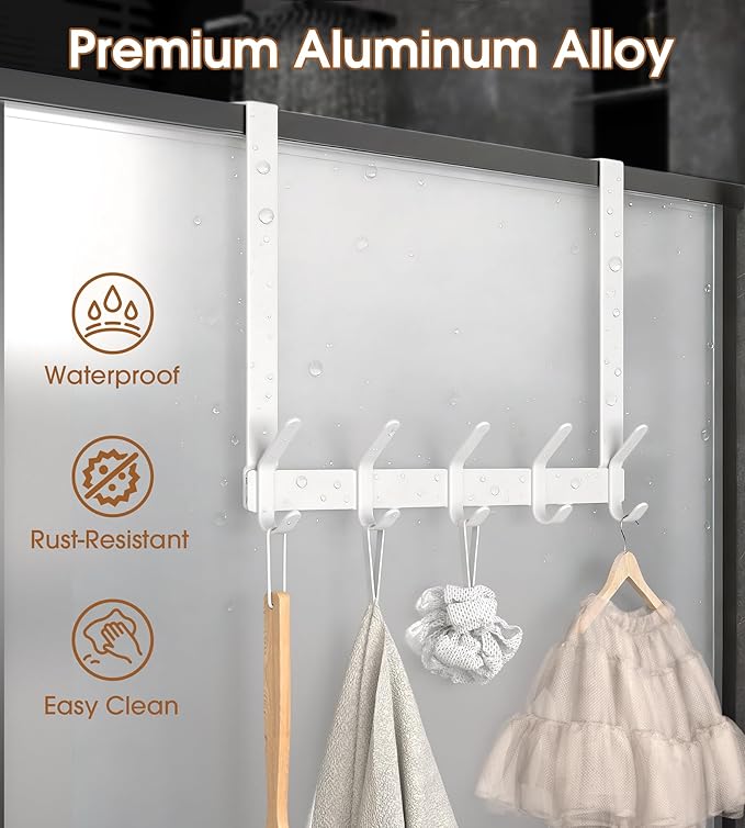Long Over The Door Hooks Hanger with 15.75" Arms for Easier Access by Shorter, J16U, Perfectly Fits US Standard 1 3/8-inch Doors, Towel Rack Bathroom Organizer Holder, Rustproof, White