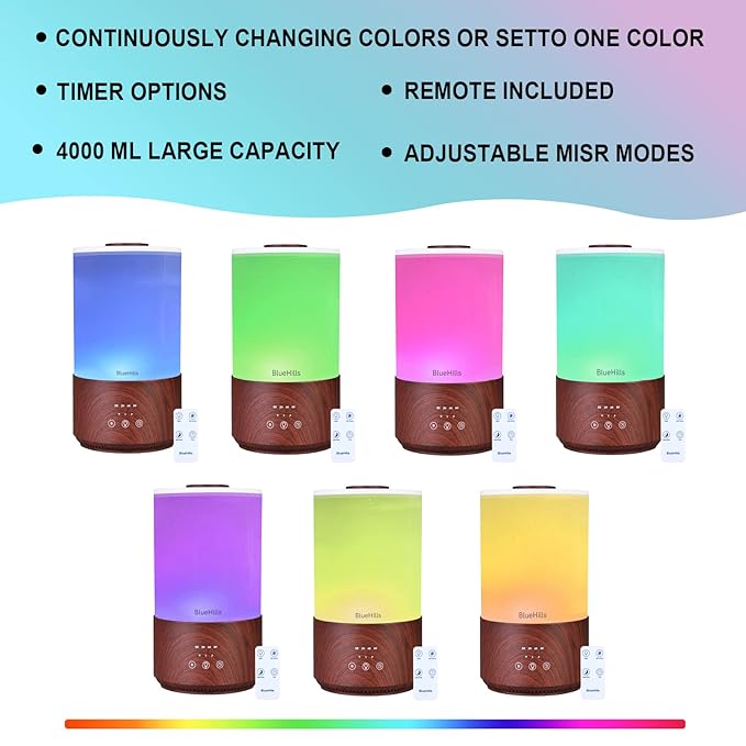 BlueHills Premium Set of Two Large 2500 ML and 4000 ML Tall XL Essential Oil Diffusers Humidifier Combo for Large Room Home with Décor LED Lights Great Gift – Value Pack of Dark Wood Grain.