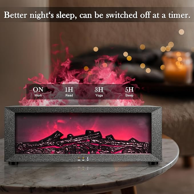 Fireplace Aroma Diffuser with Remote Control - 7 Color Changing LED Flame Essential Oil Diffuser, 1/3/5 Hour Timer, Ultrasonic Cool Mist Humidifier for Home, Office, Yoga Meditation, Spa