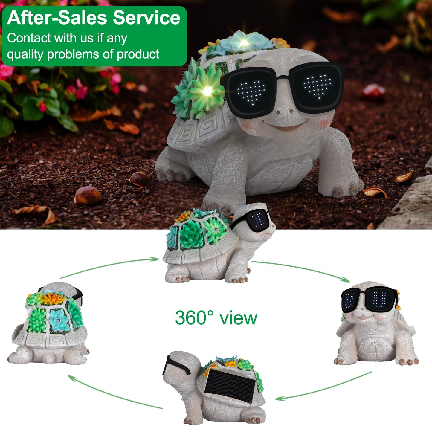 Pawatee Solar Garden Statues Turtle with Succulent and LED Lights Birthday Gifts for Women Mom Grandma Solar Outdoor Decor for Patio Backyard Yard Lawn Decoration-Unique Housewarming Gifts