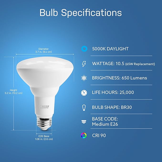 Feit Electric Smart BR30 Wifi Bulb, 5000K Daylight, 2.4GHz WIFI, No Hub Needed, Works with Alexa and Google Home Assistant, App Control, Dimmable, 65W Equivalent, Flood Light Smart Bulb, BR30/950CA/AG