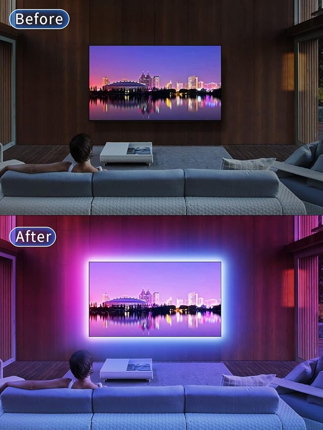 GIPOYENT LED Lights for TV, 16.4FT TV LED Backlight, for 45-75 Inch TV, Music Sync TV LED Light with Bluetooth Function - RGB Color Changing Light Strip for Bedroom (16.4ft)