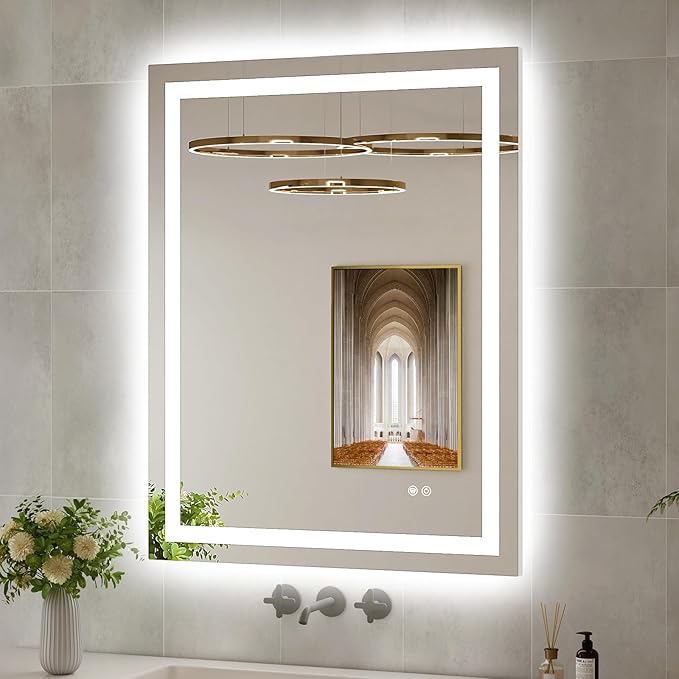 28x36 LED Bathroom Mirror with Lights, Brighter Backlit + Front Lit, Tempered Glass, Dimmable, Multiple Light Modes, Anti-Fog Lighted Bathroom Vanity Mirror for Wall, Memory Function