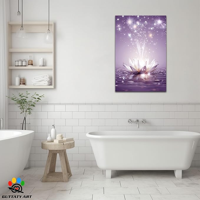 Zen Canvas Wall Art, White Lotus Flower Bloom in Water Picture, Zen Blue Flower Painting, Modern Framed Spiritual Home Artwork for Yoga Spa Meditation Spiritual Room Living Room Office 28x40 inch