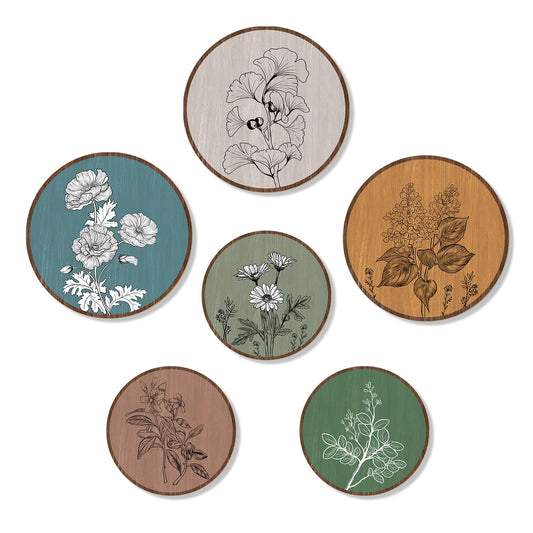 KOYILTD 6 Pcs Boho Plant Wall Art Vintage Home Decoration Wooden Aesthetic Floral Wall Decor Bohemian Farmhouse Rustic Wall Art for Home Living Room Bedroom Office (Vintage)
